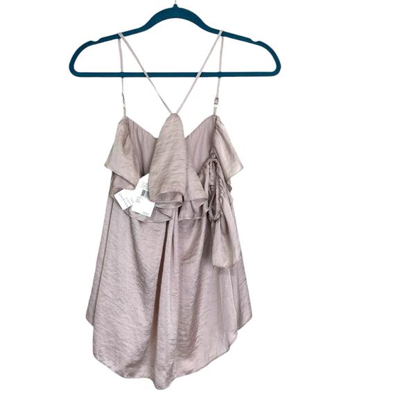 Ten Sixty Sherman Blush Pink Flounce Cold Shoulder Satin Texture Top Size Large - Picture 3 of 8